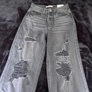 Black high-rise wide leg jeans